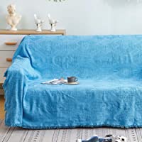 Fundas De Sofá- Diamante De Punto En Forma De T- Funda De Toalla De Sofá Jacquard De Color Puro Simple Y Moderno. (Blue…
